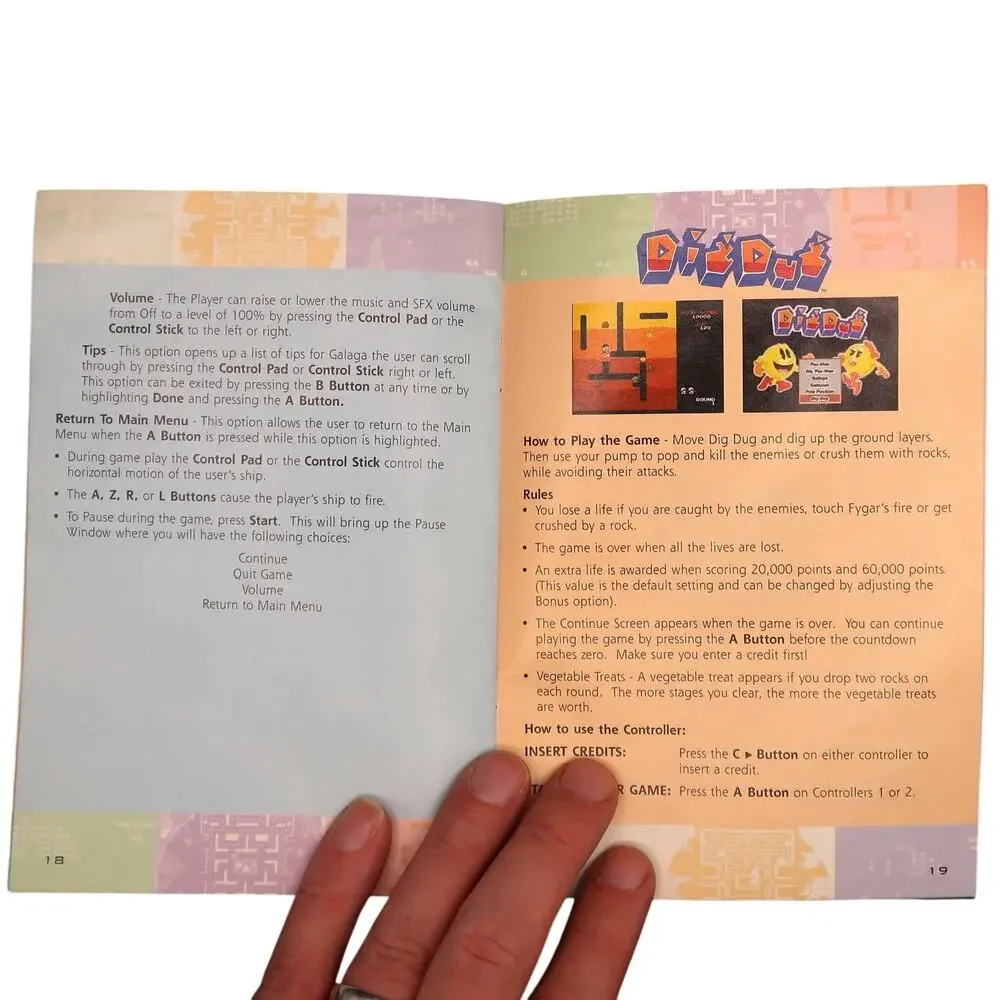 Namco Museum Pac Man Ms Pac-Man Galaga Dig Dug Nintendo 64 N64 Instruction Book